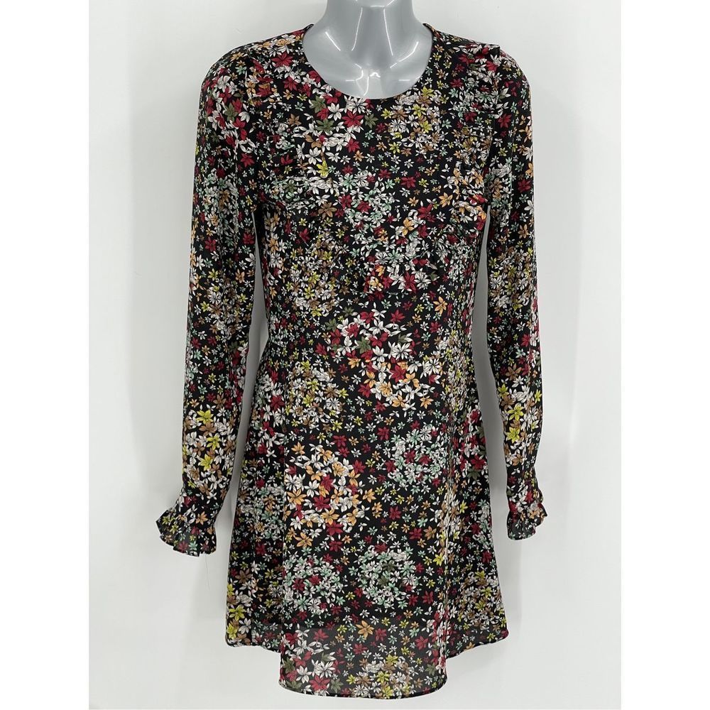 Topshop Dress‎ Women's Size 4 Long Sleeve Floral Ruffle Black
